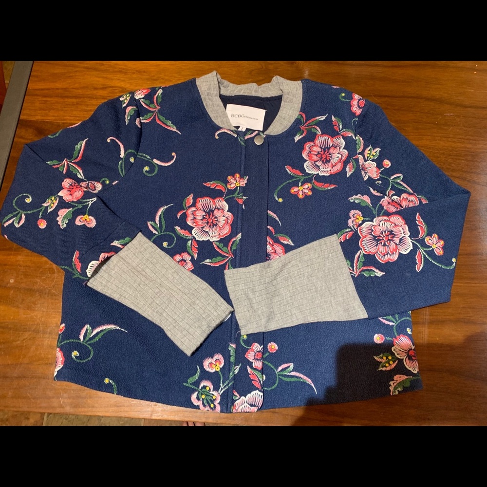 Flower embroidered bomber